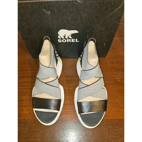 New Sorel Explorer Blitz Black White Strappy Sandals Women 6 New in box‎ - Picture 3 of 9